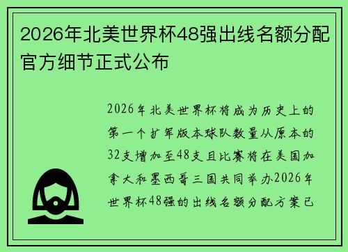 2026年北美世界杯48强出线名额分配官方细节正式公布 2026年北美世界杯48强出线名额分配官方细节正式公布